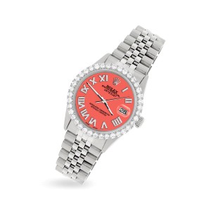 Rolex Datejust 36MM Steel Watch with 3.3CT Diamond Bezel/Matt Coral Diamond Roman Dial