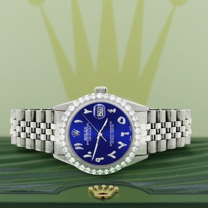 Rolex Datejust 36MM Steel Watch with 3.35CT Diamond Bezel/Navy Blue Diamond Arabic Dial