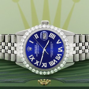 Rolex Datejust 36MM Steel Watch with 3.3CT Diamond Bezel/Navy Blue Diamond Roman Dial