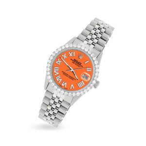 Rolex Datejust 36MM Steel Watch with 3.3CT Diamond Bezel/Pastel Orange Diamond Roman Dial