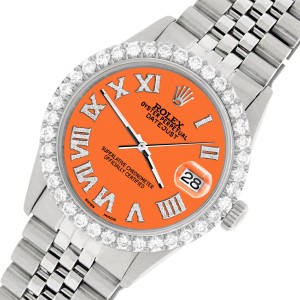 Rolex Datejust 36MM Steel Watch with 3.3CT Diamond Bezel/Pastel Orange Diamond Roman Dial