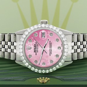 Rolex Datejust 36MM Steel Watch with 3.05Ct Diamond Bezel/Pink Flower Diamond Dial