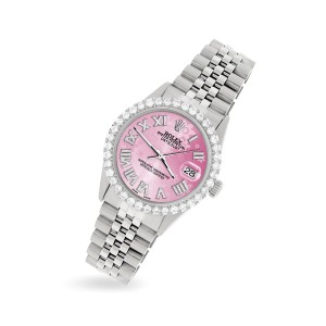 Rolex Datejust 36MM Steel Watch with 3.3CT Diamond Bezel/Pink Flower Diamond Roman Dial