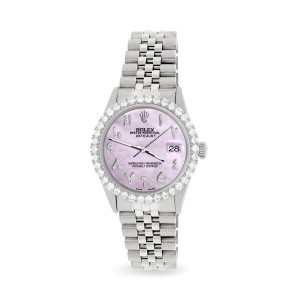 Rolex Datejust 36MM Steel Watch with 3.35CT Diamond Bezel/Pink Pearl Diamond Arabic Dial
