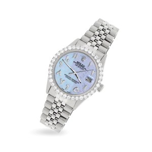 Rolex Datejust 36MM Steel Watch with 3.35CT Diamond Bezel/Purple MOP Diamond Arabic Dial