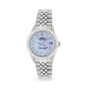Rolex Datejust 36MM Steel Watch with 3.3CT Diamond Bezel/Purple MOP Diamond Roman Dial