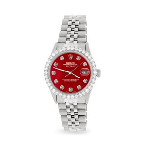 Rolex Datejust 36MM Steel Watch with 3.05Ct Diamond Bezel/Red MOP Diamond Dial