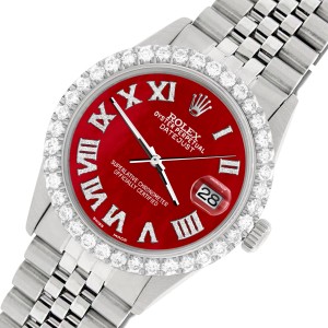Rolex Datejust 36MM Steel Watch with 3.3CT Diamond Bezel/Red MOP Diamond Roman Dial