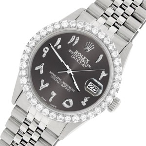 Rolex Datejust 36MM Steel Watch with 3.35CT Diamond Bezel/Rhodium Grey Diamond Arabic Dial