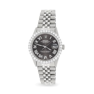 Rolex Datejust 36MM Steel Watch with 3.3CT Diamond Bezel/Rhodium Grey Diamond Roman Dial