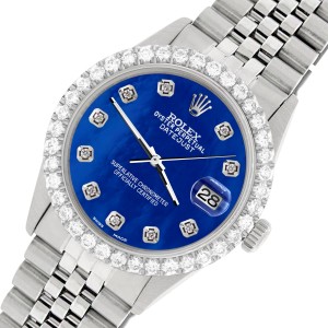 Rolex Datejust 36MM Steel Watch with 3.05Ct Diamond Bezel/Royal Blue MOP Diamond Dial