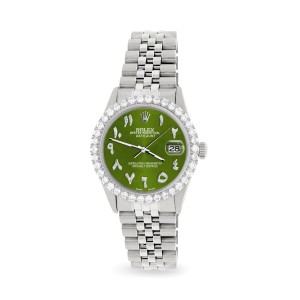 Rolex Datejust 36MM Steel Watch with 3.35CT Diamond Bezel/Royal Green Diamond Arabic Dial