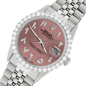 Rolex Datejust 36MM Steel Watch with 3.35CT Diamond Bezel/Salmon Diamond Arabic Dial