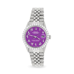 Rolex Datejust 36MM Steel Watch with 3.35CT Diamond Bezel/Sangria Diamond Arabic Dial