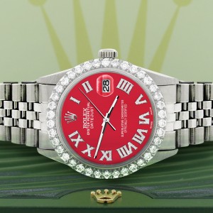 Rolex Datejust 36MM Steel Watch with 3.3CT Diamond Bezel/Scarlet Red Diamond Roman Dial