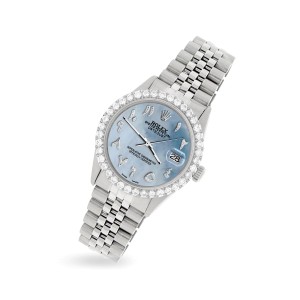 Rolex Datejust 36MM Steel Watch with 3.35CT Diamond Bezel/Sky Blue MOP Diamond Arabic Dial