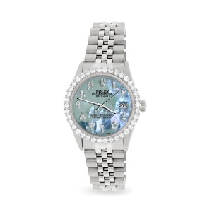 Rolex Datejust 36MM Steel Watch with 3.35CT Diamond Bezel/Tahitian Blue Diamond Arabic Dial