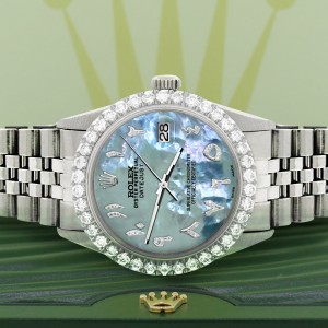 Rolex Datejust 36MM Steel Watch with 3.35CT Diamond Bezel/Tahitian Blue Diamond Arabic Dial