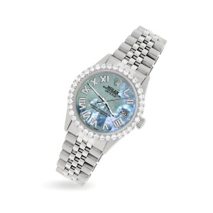 Rolex Datejust 36MM Steel Watch with 3.3CT Diamond Bezel/Tahitian Blue Diamond Roman Dial