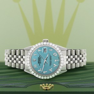 Rolex Datejust 36MM Steel Watch with 3.35CT Diamond Bezel/Turquoise Diamond Arabic Dial
