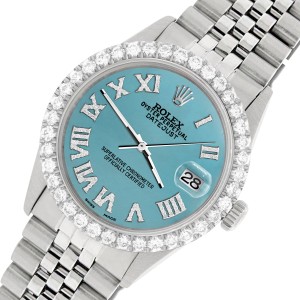 Rolex Datejust 36MM Steel Watch with 3.3CT Diamond Bezel/Turquoise Diamond Roman Dial