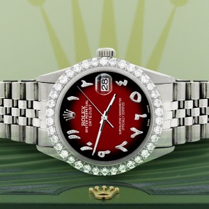 Rolex Datejust 36MM Steel Watch with 3.35CT Diamond Bezel/Vignette Red Black Diamond Arabic Dial