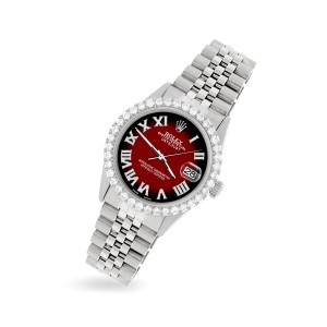 Rolex Datejust 36MM Steel Watch with 3.3CT Diamond Bezel/Vignette Red Black Diamond Roman Dial