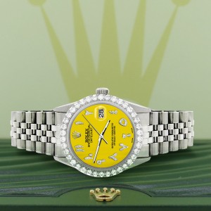 Rolex Datejust 36MM Steel Watch with 3.35CT Diamond Bezel/Yellow Diamond Arabic Dial