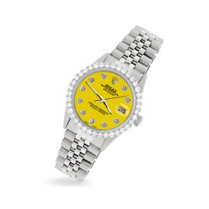 Rolex Datejust 36MM Steel Watch with 3.05Ct Diamond Bezel/Yellow Diamond Dial