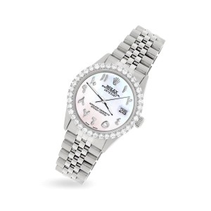 Rolex Datejust 36MM Steel Watch with 3.35CT Diamond Bezel/White Pearl Diamond Arabic Dial