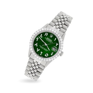 Rolex Datejust 36MM Steel Watch with 3.35CT Diamond Bezel/Green MOP Diamond Arabic Dial