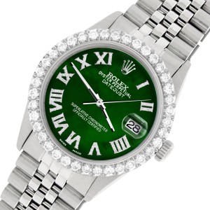 Rolex Datejust 36MM Steel Watch with 3.3CT Diamond Bezel/Green MOP Diamond Roman Dial