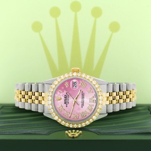 Rolex Datejust 36mm 2-Tone WATCH with 3.10ct Diamond Bezel/Pink Flower Diamond Roman Dial