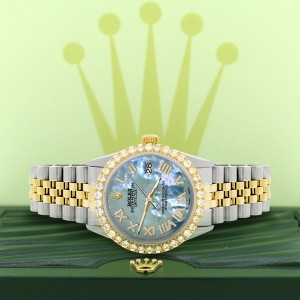 Rolex Datejust 36mm 2-Tone WATCH with 3.10ct Diamond Bezel/Tahitian Blue Diamond Roman Dial