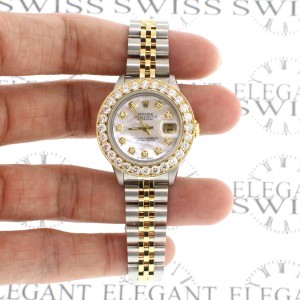 Rolex Datejust 26mm Yellow gold 2.0CT Diamond Bezel Watch w/ White MOP Diamond Dial