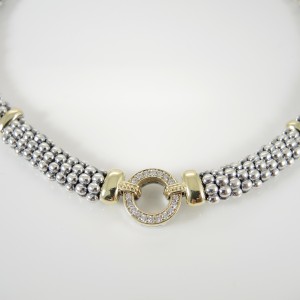 Lagos Sterling Silver & 18K Yellow Gold Diamond Circle Game Necklace
