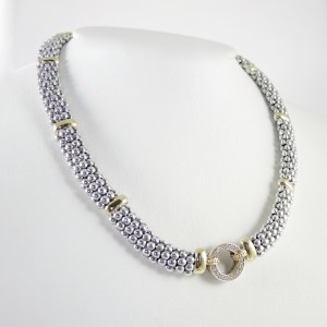 Lagos Sterling Silver & 18K Yellow Gold Diamond Circle Game Necklace