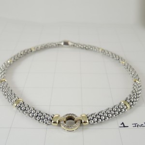 Lagos Sterling Silver & 18K Yellow Gold Pave Diamond Circle Game Necklace 