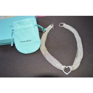 Tiffany & Co. Sterling Silver Heart Toggle Multi Chain Mesh Necklace 