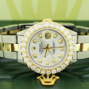 Rolex Datejust 26mm Yellow Gold/SS Jubilee Watch w/White MOP Diamond Dial & Bezel