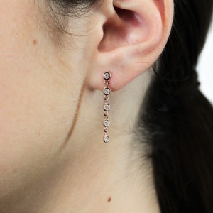 FAB DROPS 14k Pink Gold Round Diamond Drop Earrings