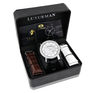 Luxurman Phantom 2135 Stainless-Steel Quartz .18ct Diamond Silver Dial Mens Watch