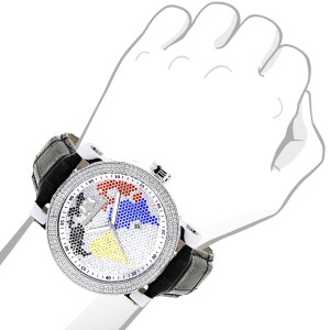 Luxurman Phantom 2144 Stainless-Steel Quartz 0.18ct Diamond Silver Dial Worldface Mens Watch