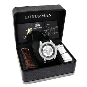 Luxurman Raptor 2152 Stainless-Steel Quartz 0.25ct Diamond White Dial Freeze Mens Watch
