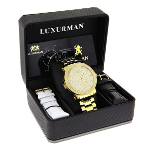 Luxurman Phantom 2202 Gold-tone Quartz .12ct Diamond Mens Watch Yellow Dial