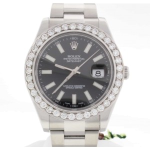 Rolex Datejust II 41MM Automatic Stainless Steel Mens Watch with 4.20CT Diamond Bezel 116300