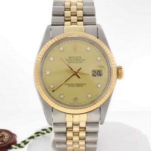 Rolex Datejust Original Champagne Diamond Dial 2-Tone 18K Yellow Gold & Stainless Steel 36MM Watch 16013