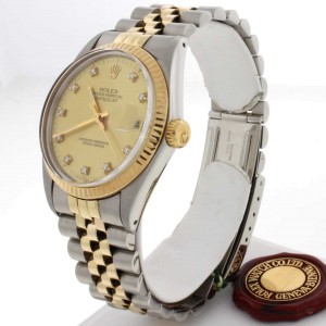 Rolex Datejust Original Champagne Diamond Dial 2-Tone 18K Yellow Gold & Stainless Steel 36MM Watch 16013