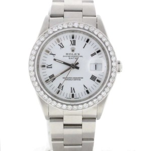 Rolex Oyster Perpetual Date 34MM Automatic Stainless Steel with Diamond Bezel Watch 15200