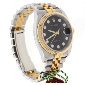 Rolex Datejust Original Black Jubilee Diamond Dial 2-Tone Yellow Gold/Steel 36MM Automatic Mens Watch 116233